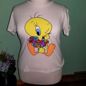 NWT Lightweight Tweety Embroidered Flower Tee XXL